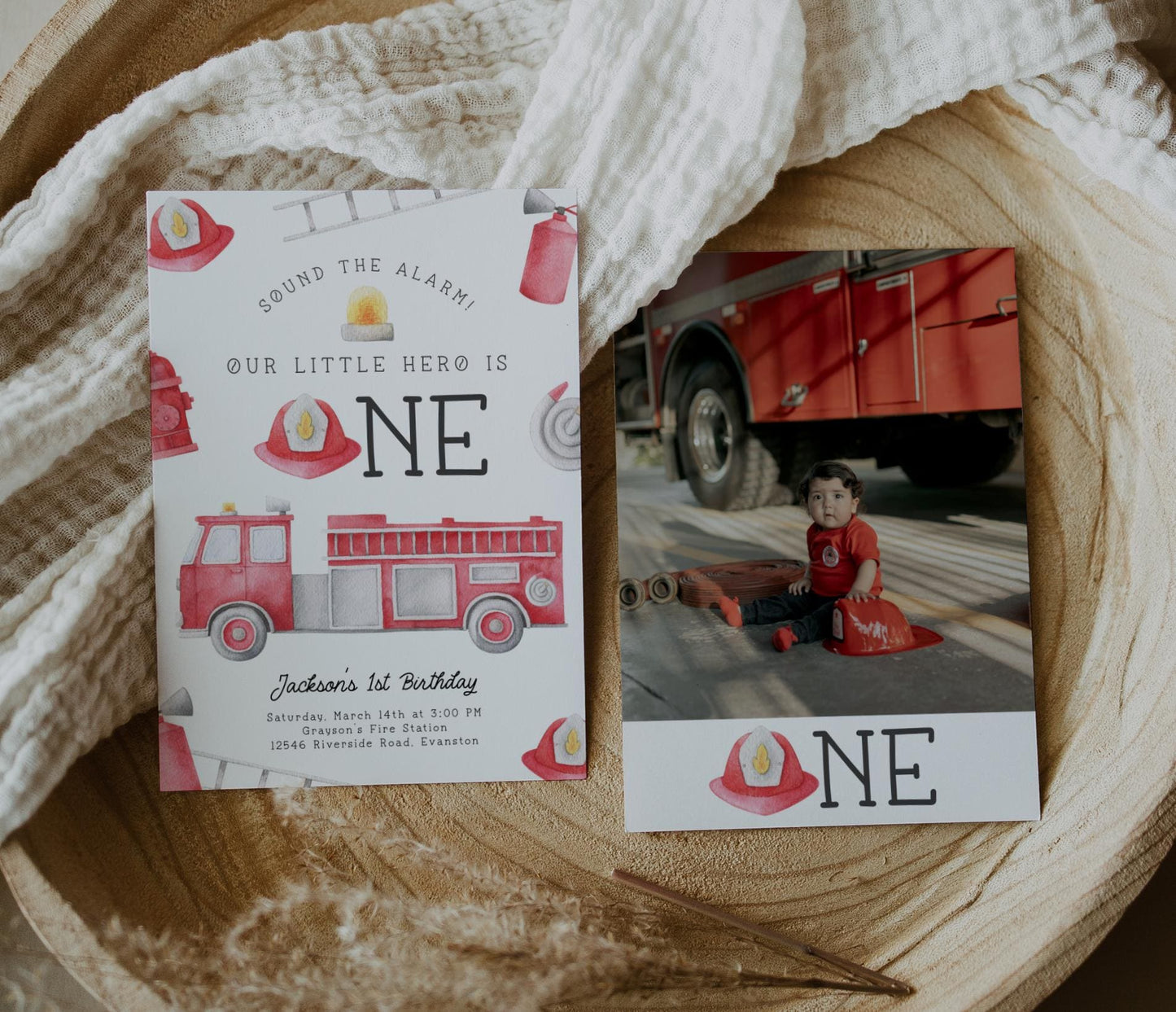 Firetruck Birthday Invitation | 1st Birthday Party Invite | Printable Fireman First Birthday Fire Engine Party