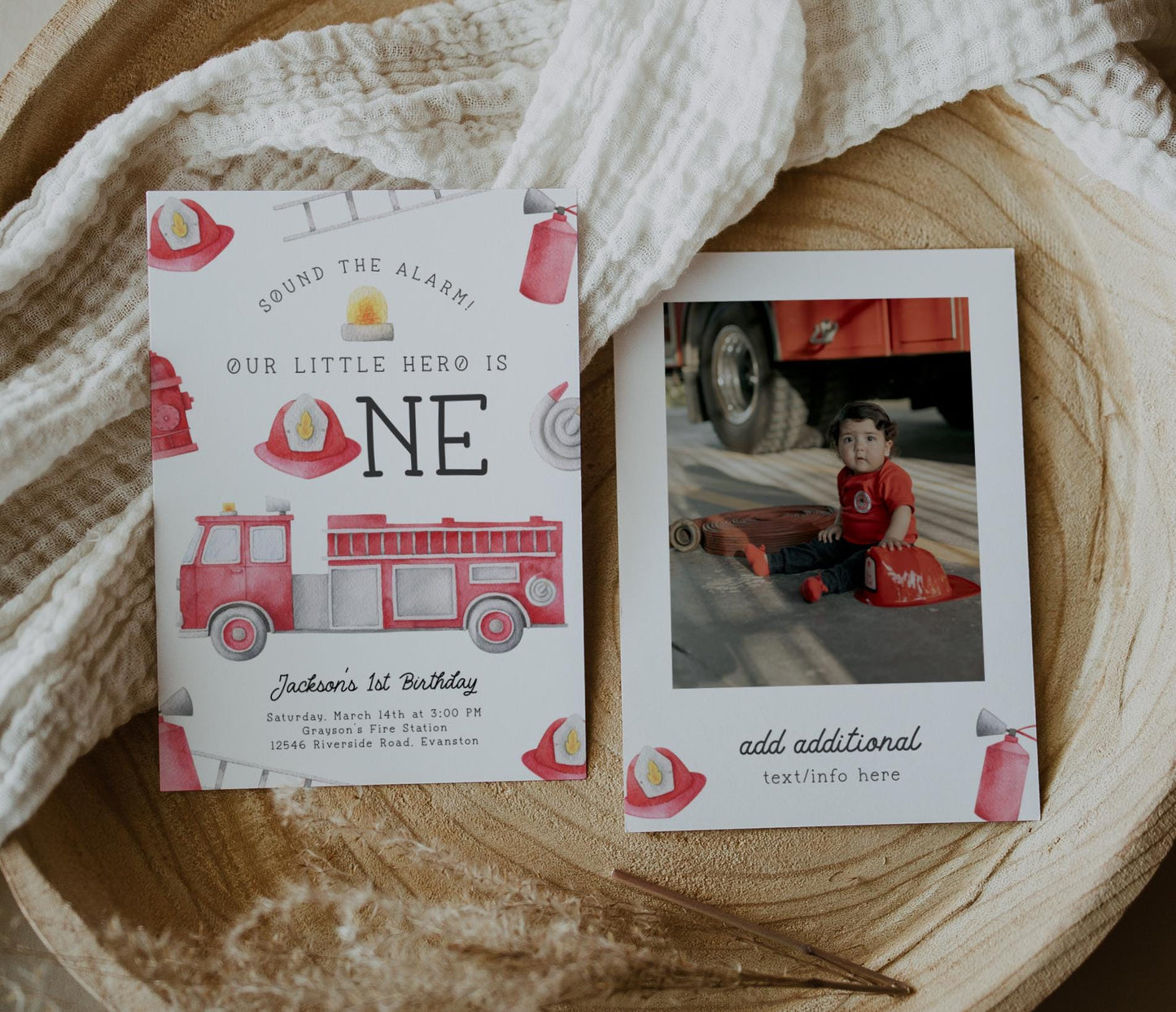 Firetruck Birthday Invitation | 1st Birthday Party Invite | Printable Fireman First Birthday Fire Engine Party