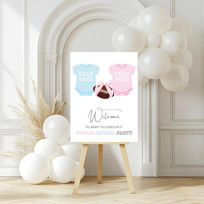 Bow and Football Gender Reveal Welcome Sign - Gender Reveal Party - Team Blue vs Team Pink - Digital Printable - EDITABLE Template - DIY
