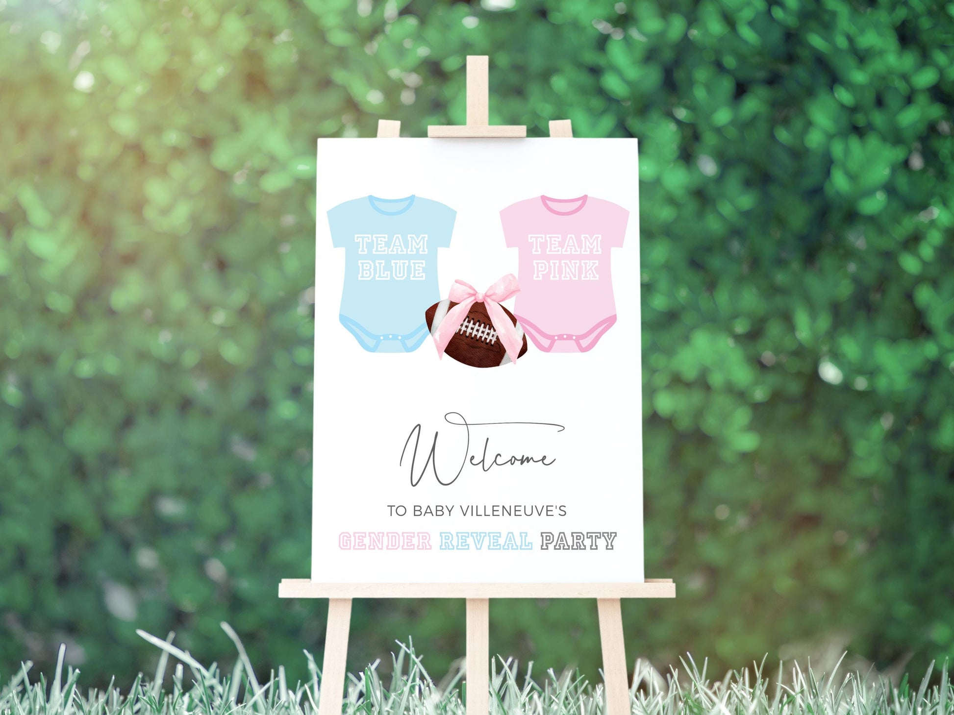 Bow and Football Gender Reveal Welcome Sign - Gender Reveal Party - Team Blue vs Team Pink - Digital Printable - EDITABLE Template - DIY