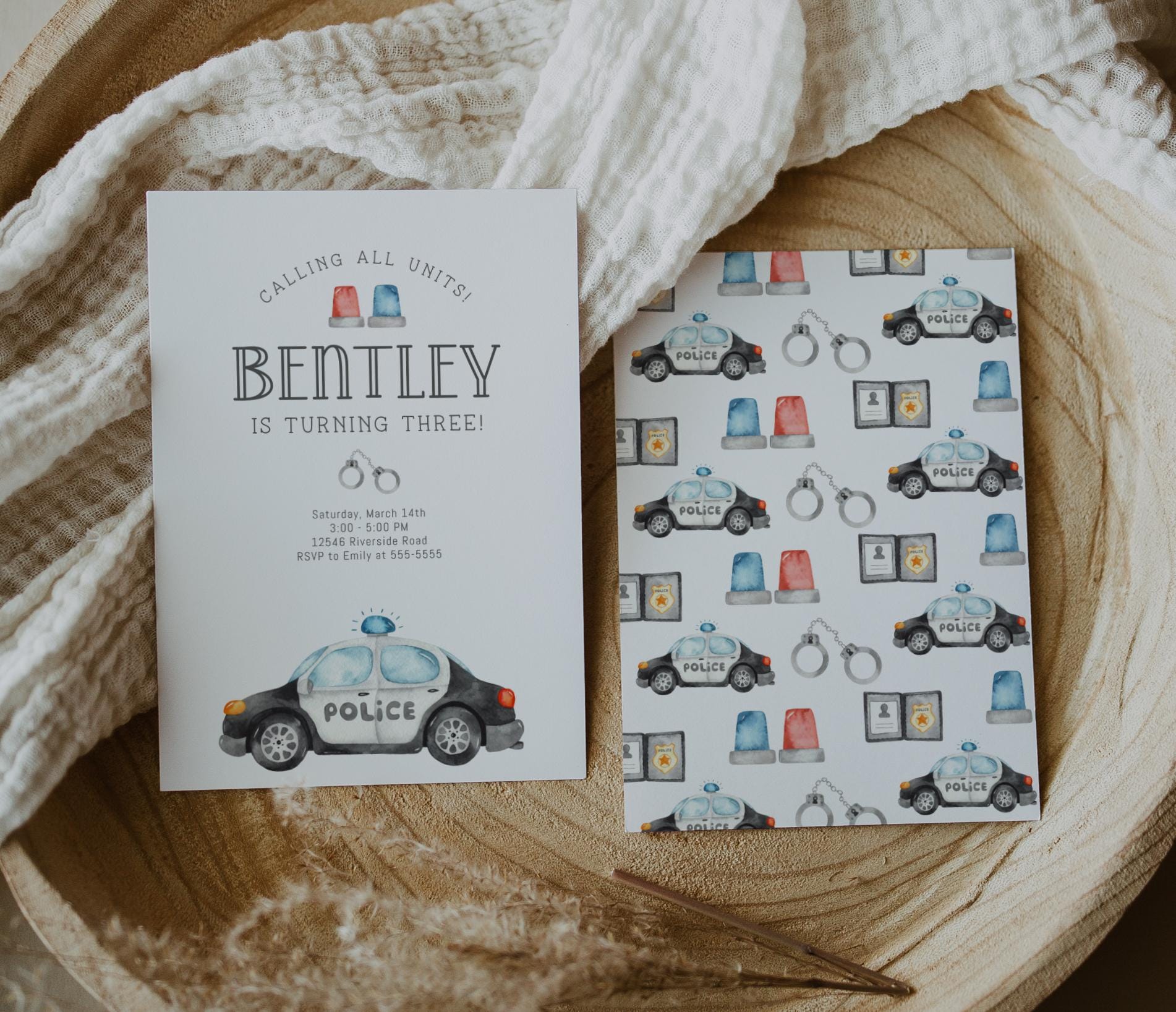 Police Car Time Capsule - Police Birthday Party, Cop First Birthday Party Message, Instant Download, EDITABLE TEMPLATE