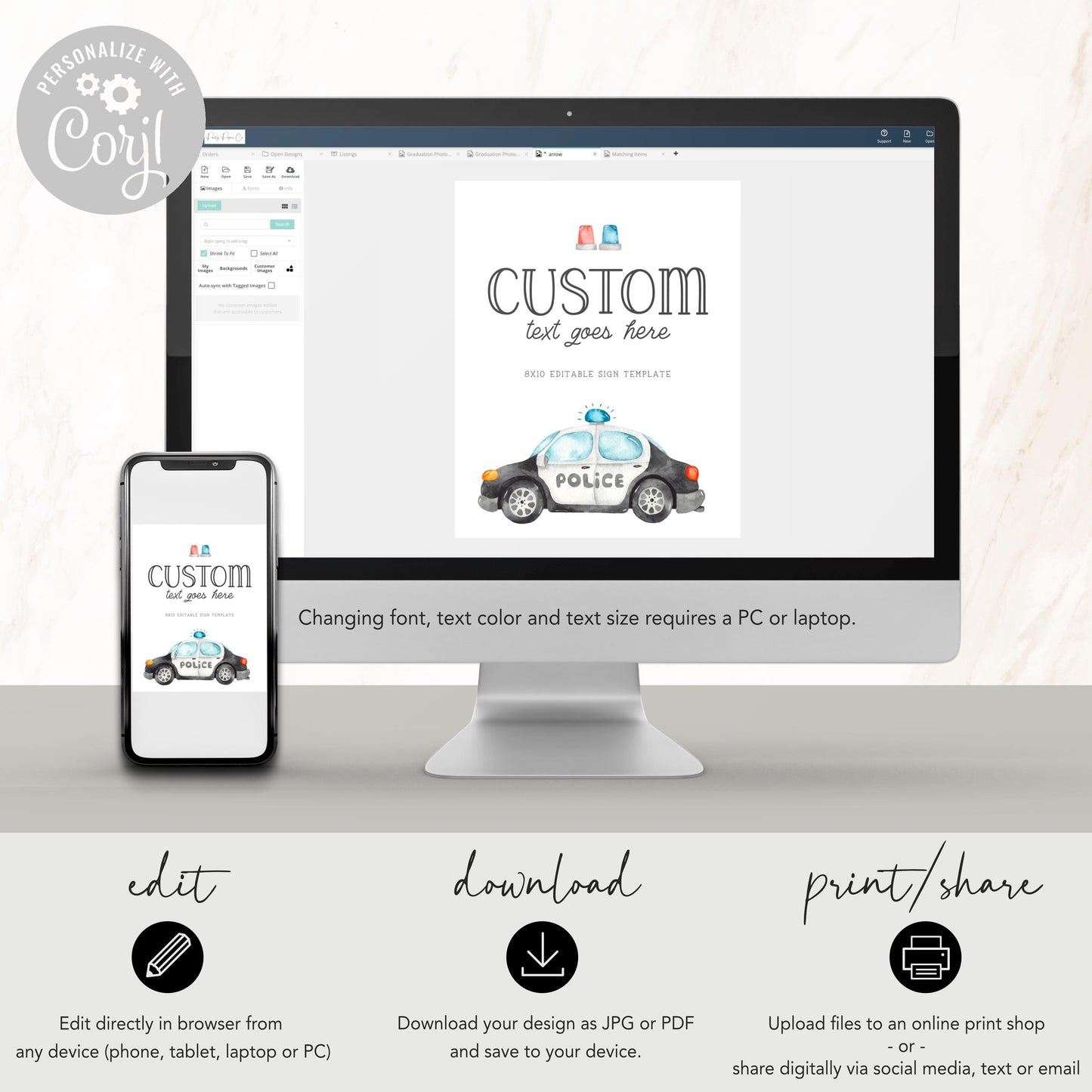 Police Car Birthday Sign - Custom Police Party Sign - Cop Birthday Party - EDITABLE DIY Template