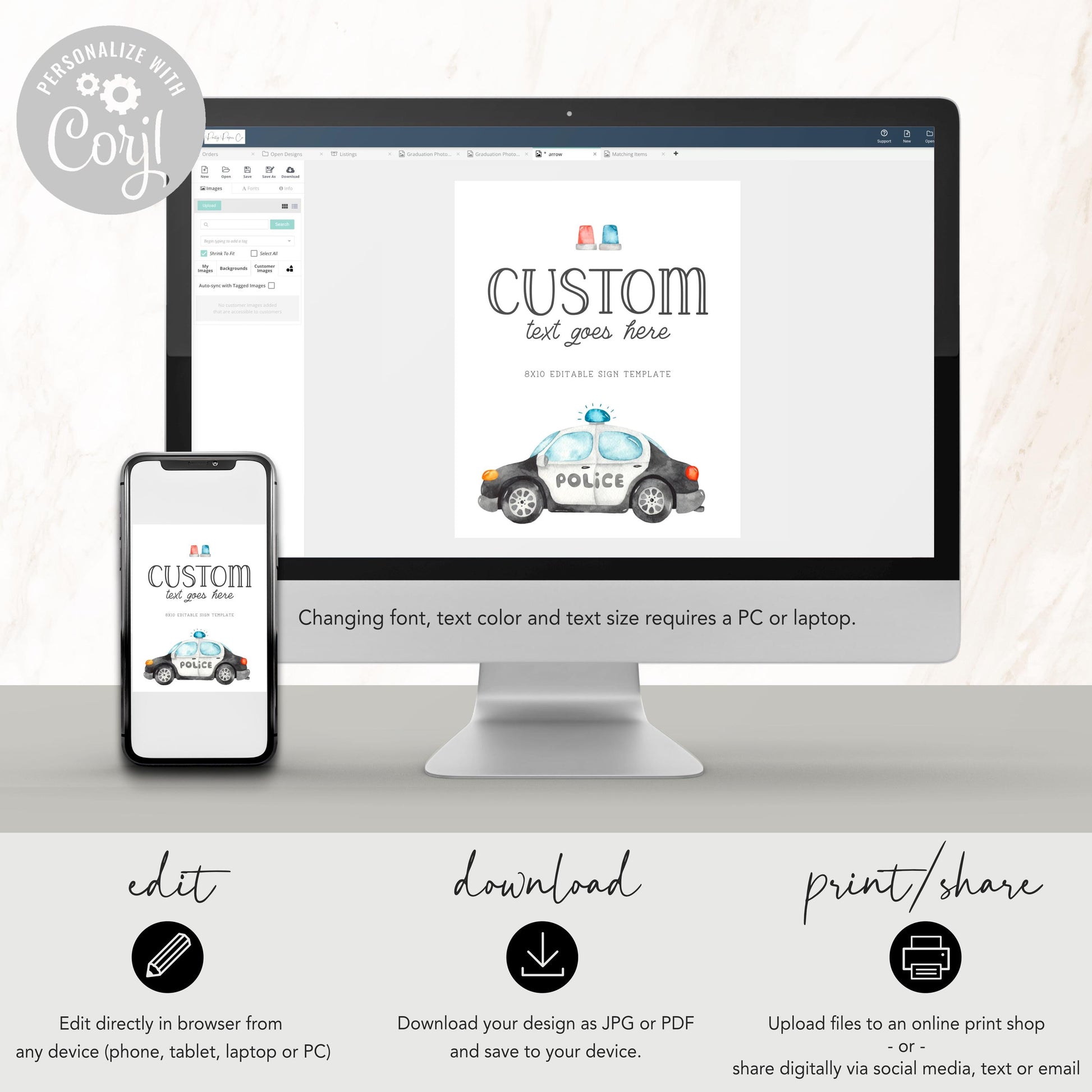 Police Car Birthday Sign - Custom Police Party Sign - Cop Birthday Party - EDITABLE DIY Template