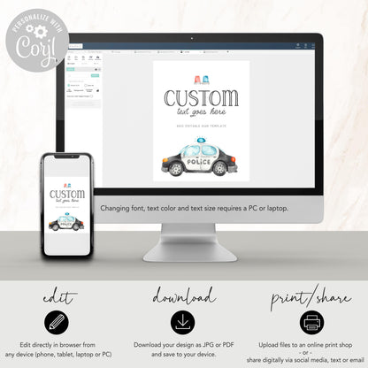 Police Car Birthday Sign - Custom Police Party Sign - Cop Birthday Party - EDITABLE DIY Template