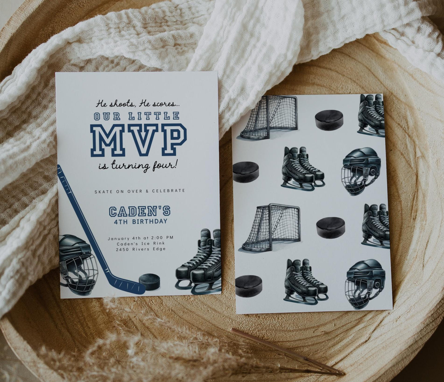 Hockey Birthday Invitation | Our Little MVP Party Invite for Any Age | He Shoots He Scores | Editable Printable