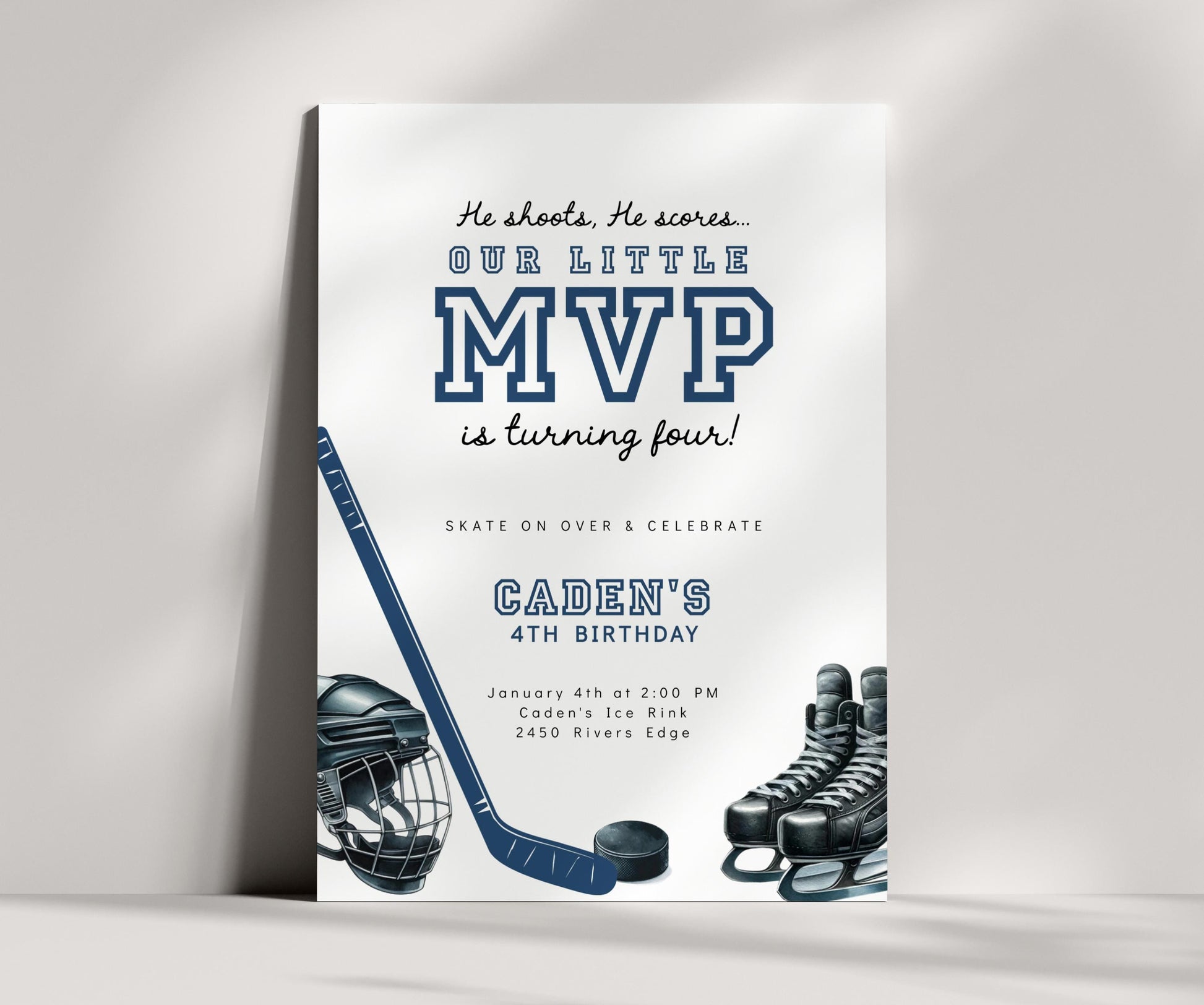 Hockey Birthday Invitation | Our Little MVP Party Invite for Any Age | He Shoots He Scores | Editable Printable