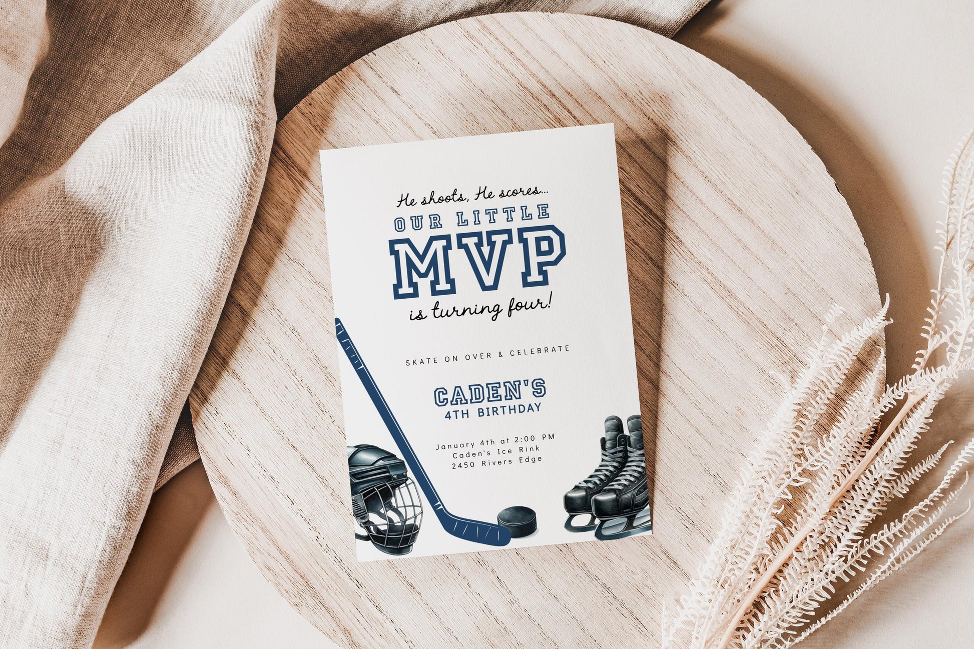 Hockey Birthday Invitation | Our Little MVP Party Invite for Any Age | He Shoots He Scores | Editable Printable