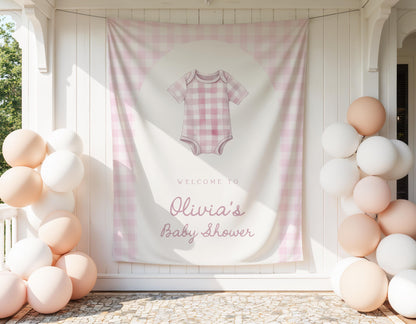 Pink Gingham Baby Shower Backdrop