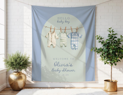 Blue Green Boy Baby Shower Arch Backdrop