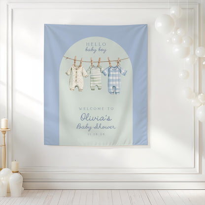 Baby Shower Arch Backdrop | Blue and Green Clothesline Banner | Boy Baby Shower Photo Booth Decoration | Personalized Baby Shower Sign