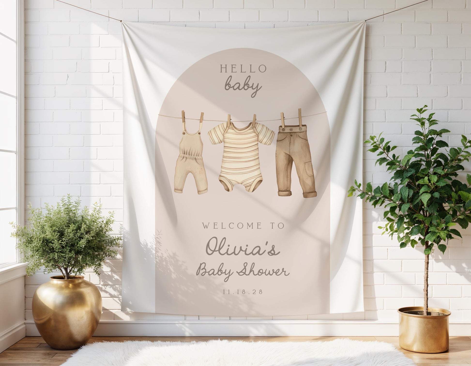Baby Shower Arch Backdrop | Neutral Clothesline Baby Shower Banner | Gender Reveal Photo Booth Decoration | Personalized Baby Shower Sign