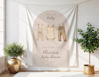 Baby Shower Arch Backdrop | Neutral Clothesline Baby Shower Banner | Gender Reveal Photo Booth Decoration | Personalized Baby Shower Sign