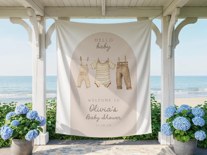 Baby Shower Arch Backdrop | Neutral Clothesline Baby Shower Banner | Gender Reveal Photo Booth Decoration | Personalized Baby Shower Sign