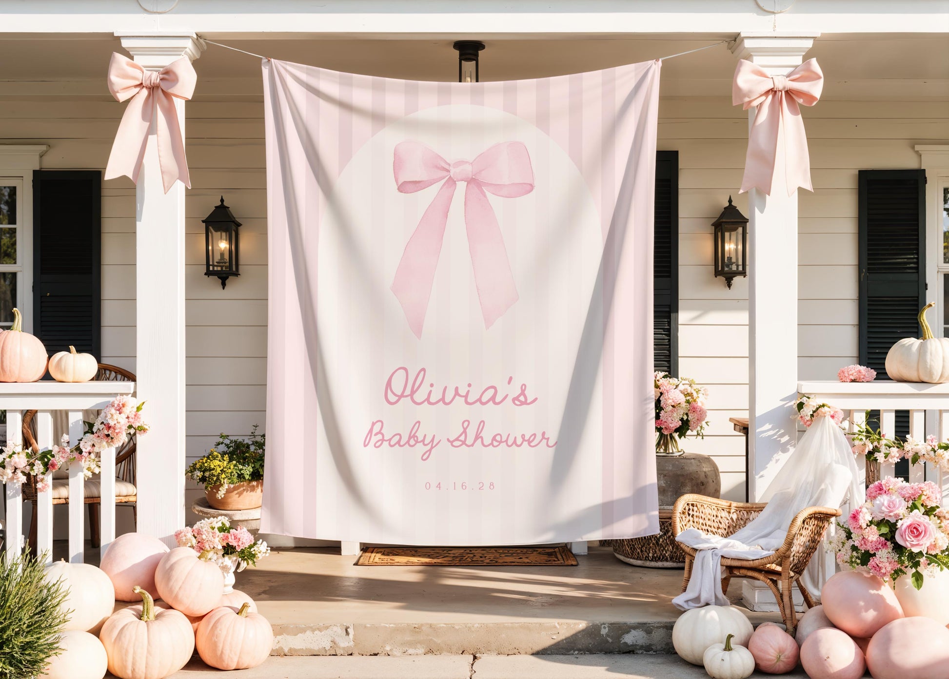 Preppy Pink Bow Baby Shower Backdrop