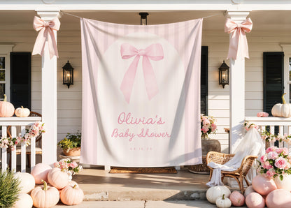 Preppy Pink Bow Baby Shower Backdrop