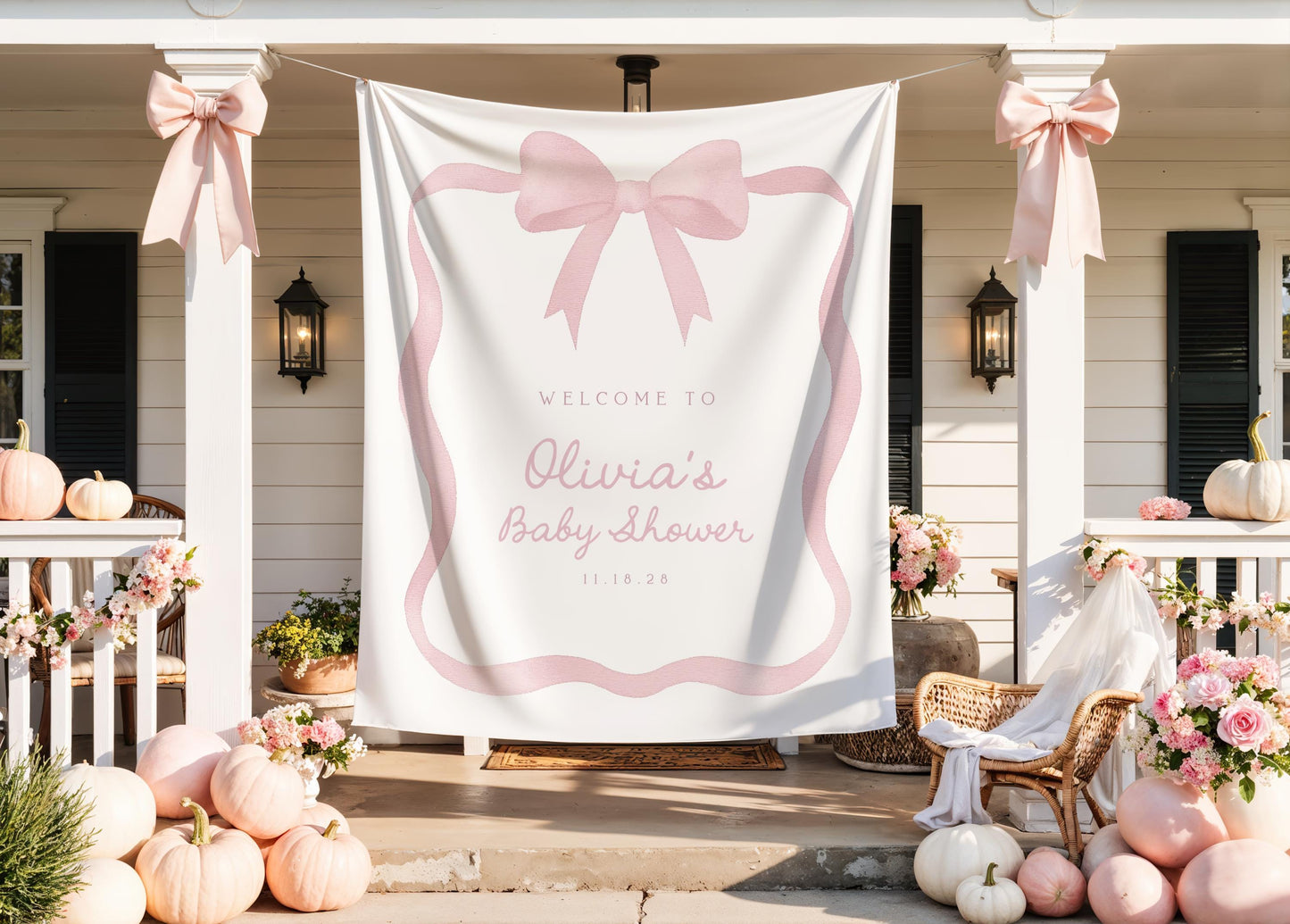 Pink Bow Baby Shower Backdrop