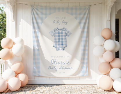 Blue Gingham Baby Shower Backdrop