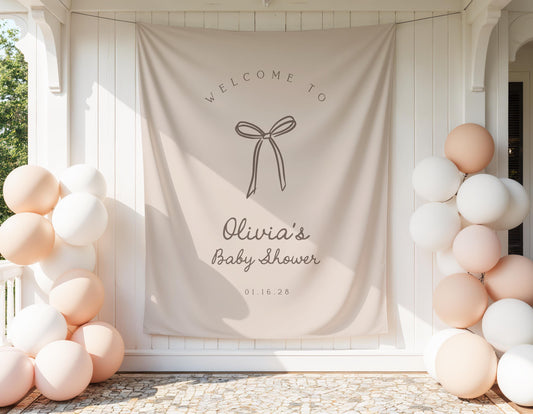 Baby Shower Solid Backdrop Beige Bow