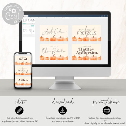 Editable Pumpkin Food Tent Cards | Fall Fest Place Cards | Printable Autumn Pumpkin Party Labels