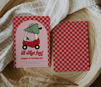 Girl Toy Car with Christmas Tree Invitation 