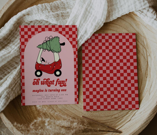 Girl Toy Car with Christmas Tree Invitation 