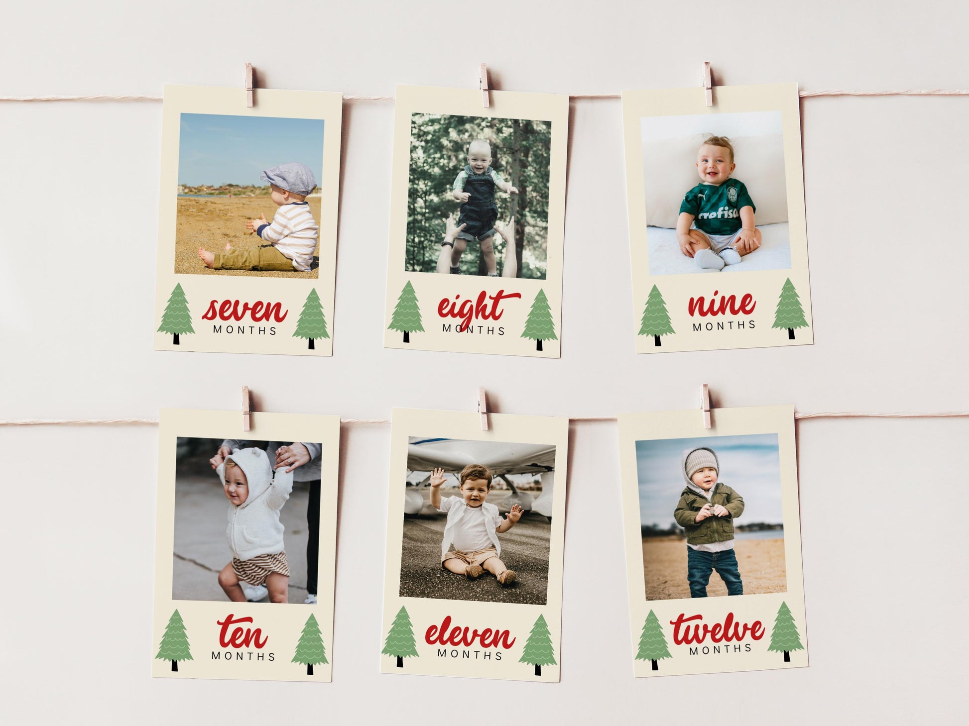 Toy Car Christmas Tree 12 Month Photo Banner – Editable Corjl First Birthday Party Decor