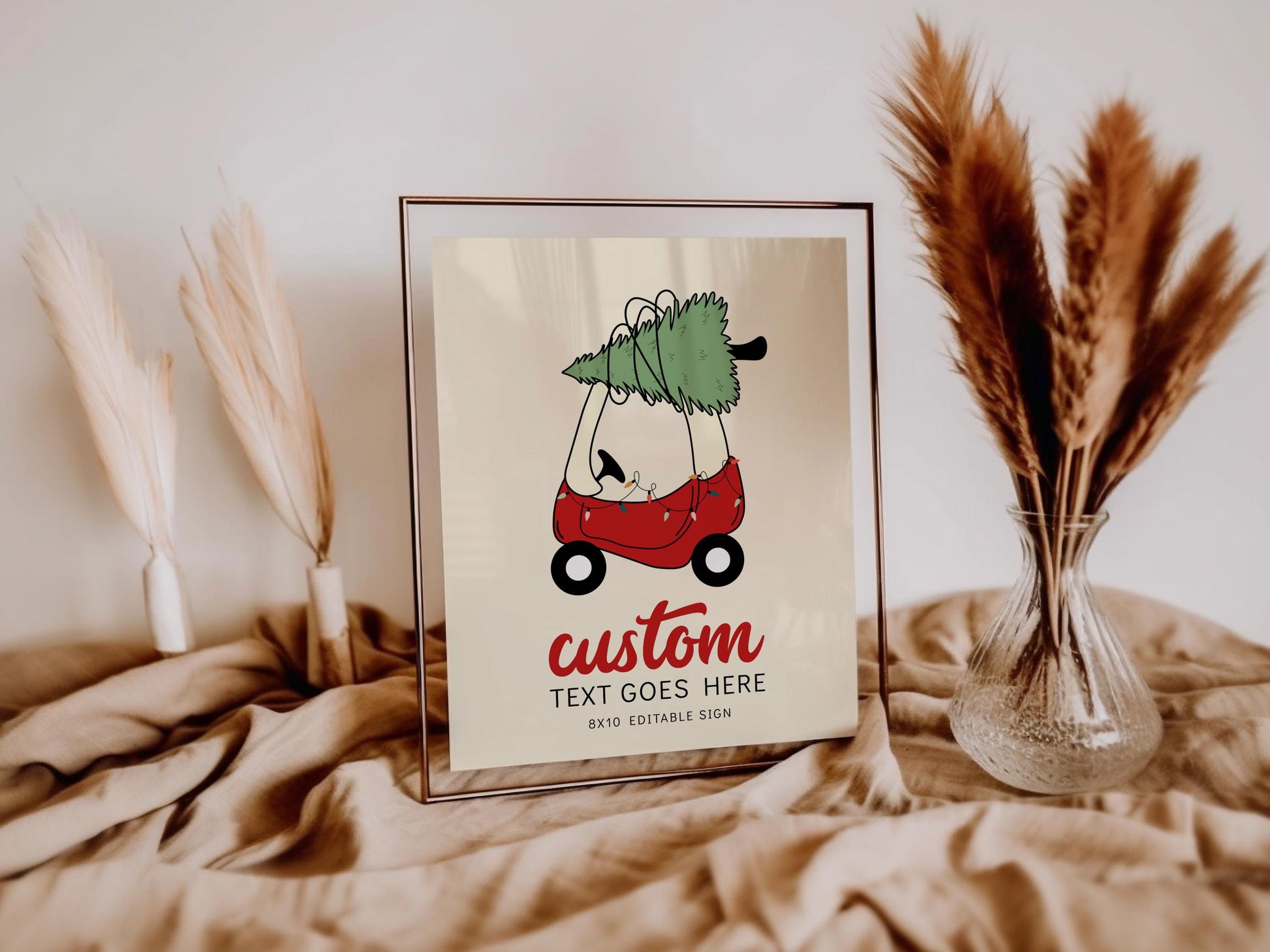 Christmas Tree Toy Car Birthday Sign - Red Car Party Sign - First Birthday Party Editable Sign