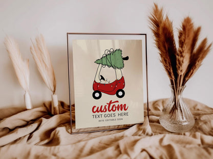 Christmas Tree Toy Car Birthday Sign - Red Car Party Sign - First Birthday Party Editable Sign