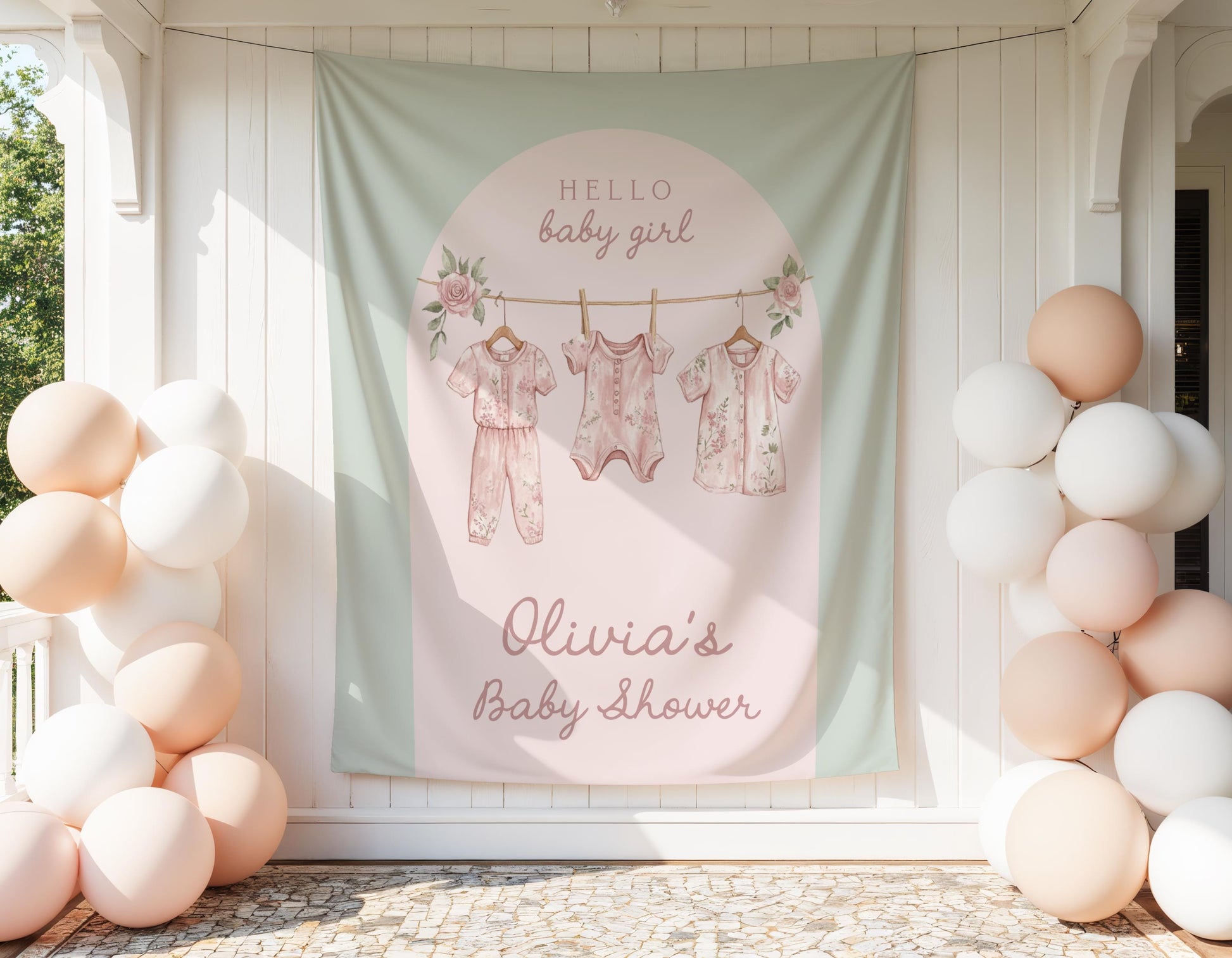 Baby Shower Arch Backdrop Clothesline Pink Green