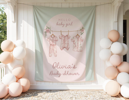 Baby Shower Arch Backdrop Clothesline Pink Green
