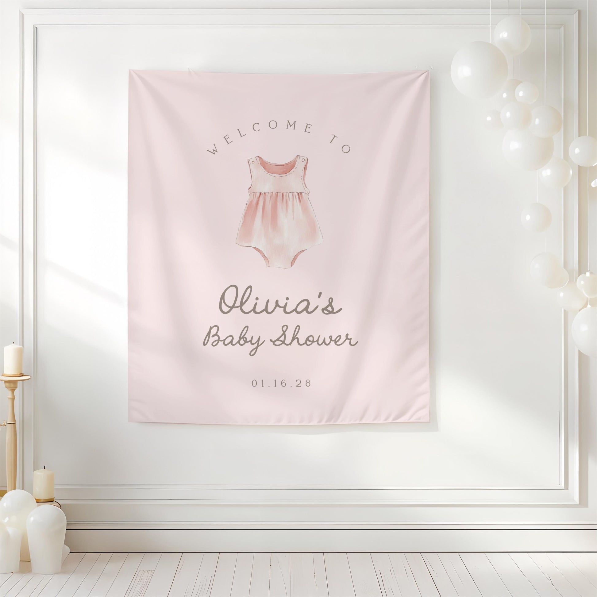 Girl Baby Shower Backdrop | Pink Dress Banner | Pale Pink Welcome Sign | Personalized Shower Backdrop Sign | Party Photo Booth