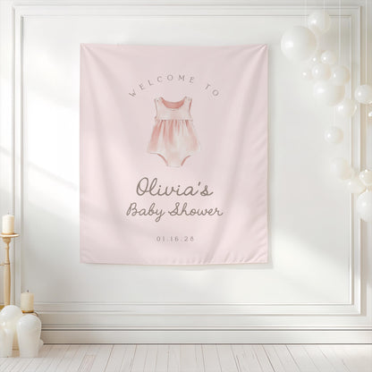 Girl Baby Shower Backdrop | Pink Dress Banner | Pale Pink Welcome Sign | Personalized Shower Backdrop Sign | Party Photo Booth