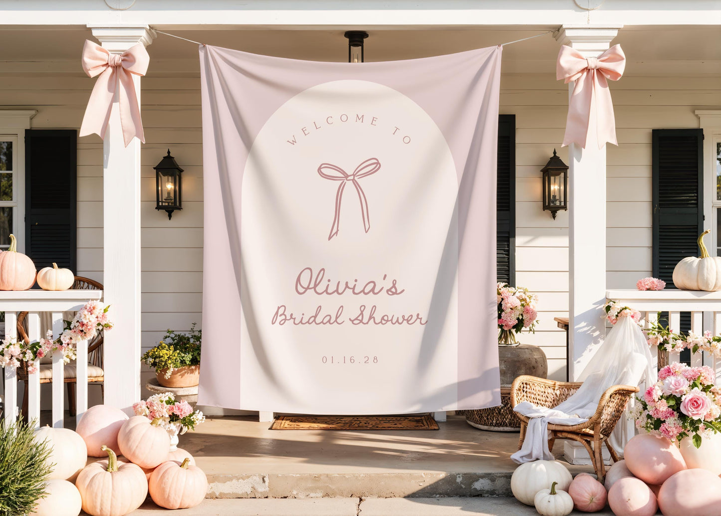 Dusty Rose Bow Backdrop | Bridal Shower Arch Banner | Girl Baby Shower Decoration | Personalized Shower Backdrop Sign | Shower Party Decor