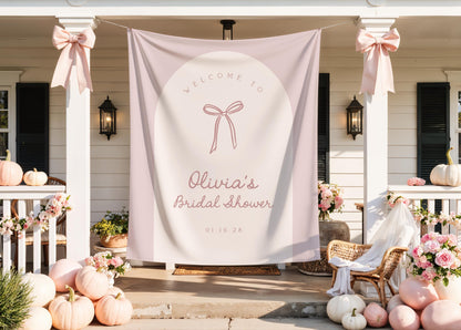 Dusty Rose Bow Backdrop | Bridal Shower Arch Banner | Girl Baby Shower Decoration | Personalized Shower Backdrop Sign | Shower Party Decor