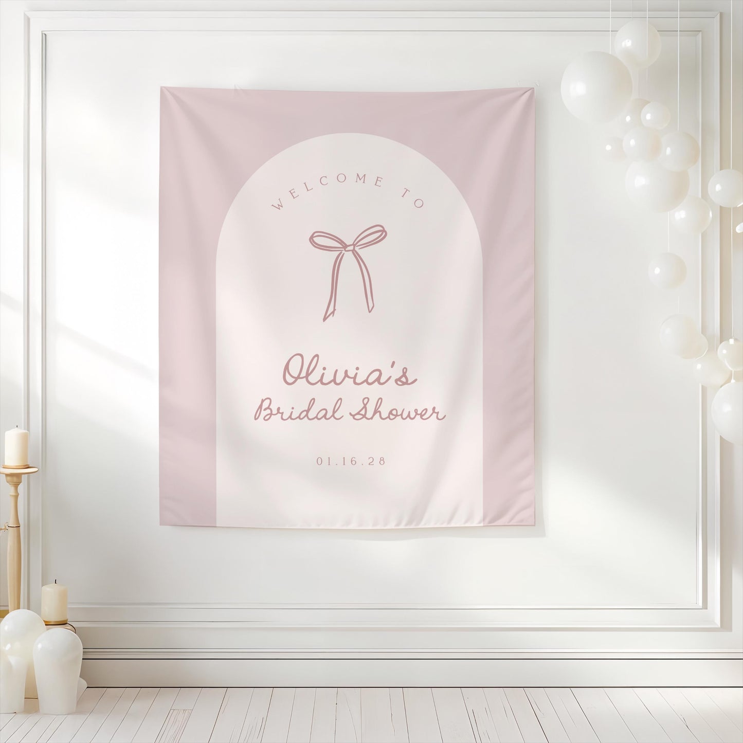 Dusty Rose Bow Backdrop | Bridal Shower Arch Banner | Girl Baby Shower Decoration | Personalized Shower Backdrop Sign | Shower Party Decor