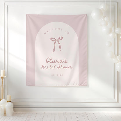 Dusty Rose Bow Backdrop | Bridal Shower Arch Banner | Girl Baby Shower Decoration | Personalized Shower Backdrop Sign | Shower Party Decor