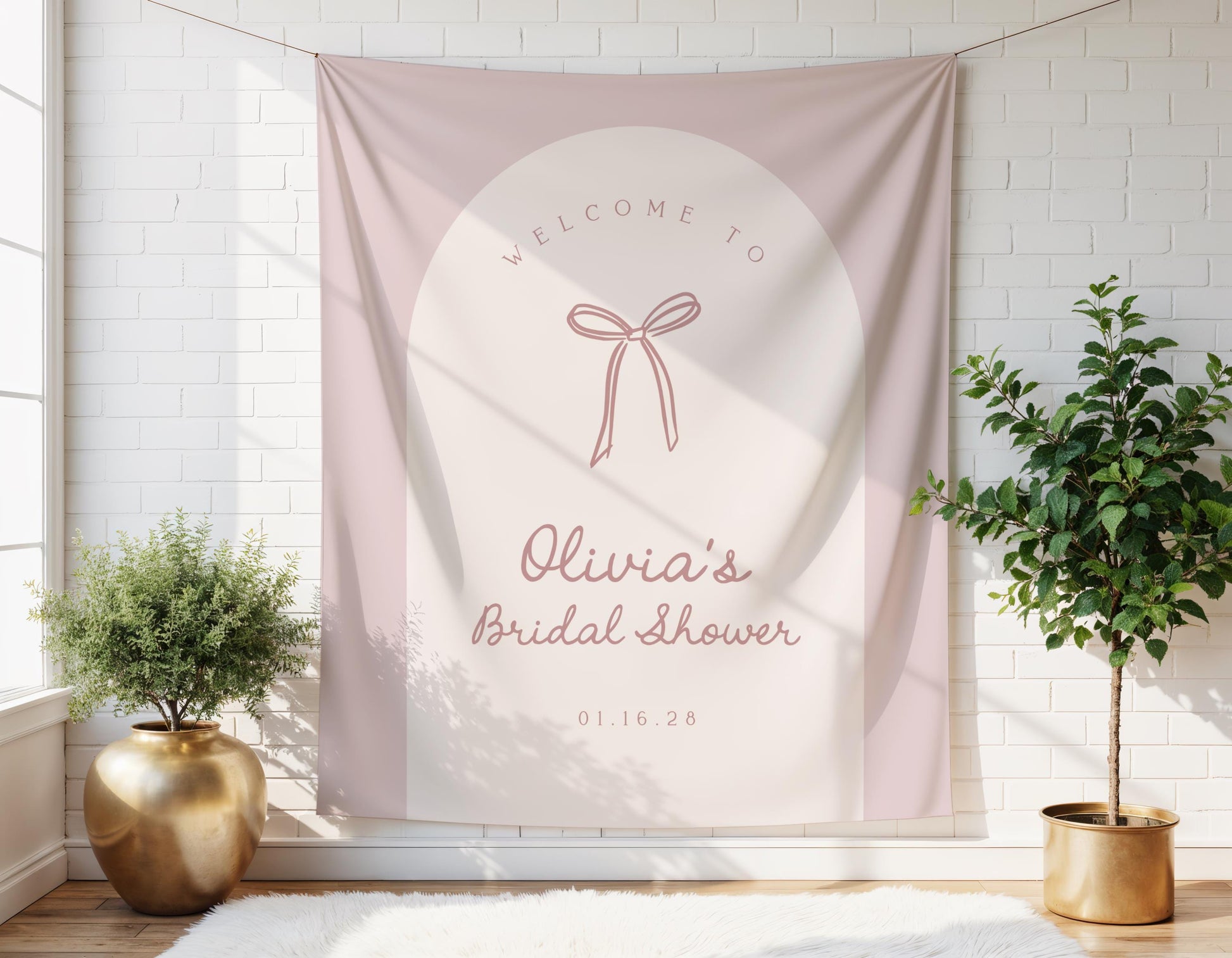 Dusty Rose Bow Baby Shower Backdrop 