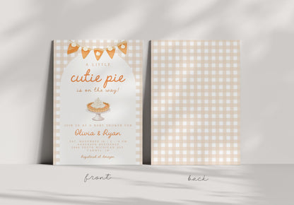 Pumpkin Pie Baby Shower Invitation | Cutie Pie Invite | Neutral Gingham Arch | Fall Coed Couples Shower | Thanksgiving Autumn Gender Reveal