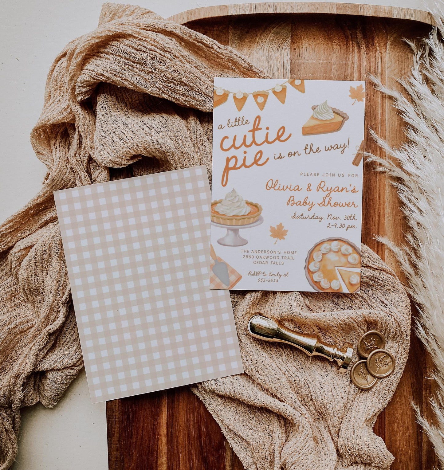 Editable Cutie Pie Baby Shower Invitation Template | Fall Thanksgiving Coed Invite | Pumpkin Pie Whimsical Baby Shower Corjl Template