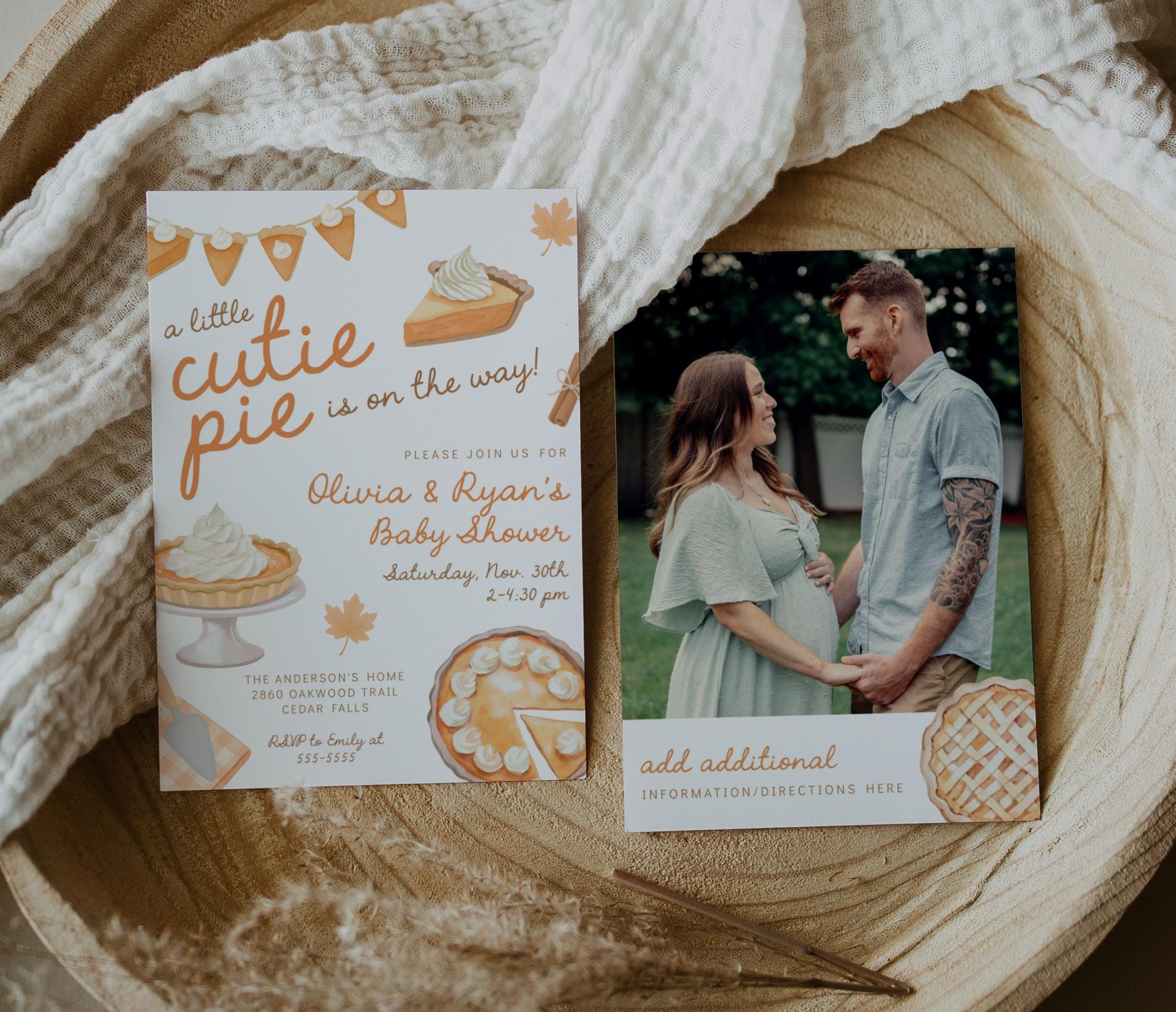 Editable Cutie Pie Baby Shower Invitation Template | Fall Thanksgiving Coed Invite | Pumpkin Pie Whimsical Baby Shower Corjl Template