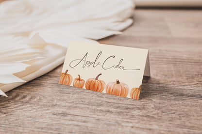 Editable Pumpkin Food Tent Cards | Fall Fest Place Cards | Printable Autumn Pumpkin Party Labels