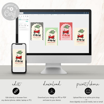 Oh What Fun Christmas Birthday Invitation | Holiday 1st Birthday Party Invite | Editable Red Toy Car with Christmas Tree Birthday Printable