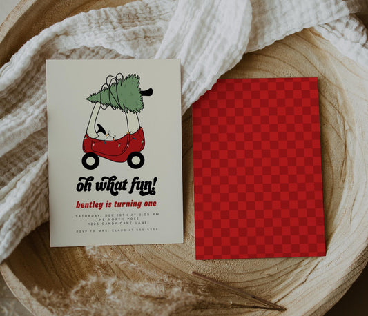 Oh What Fun Christmas Birthday Invitation