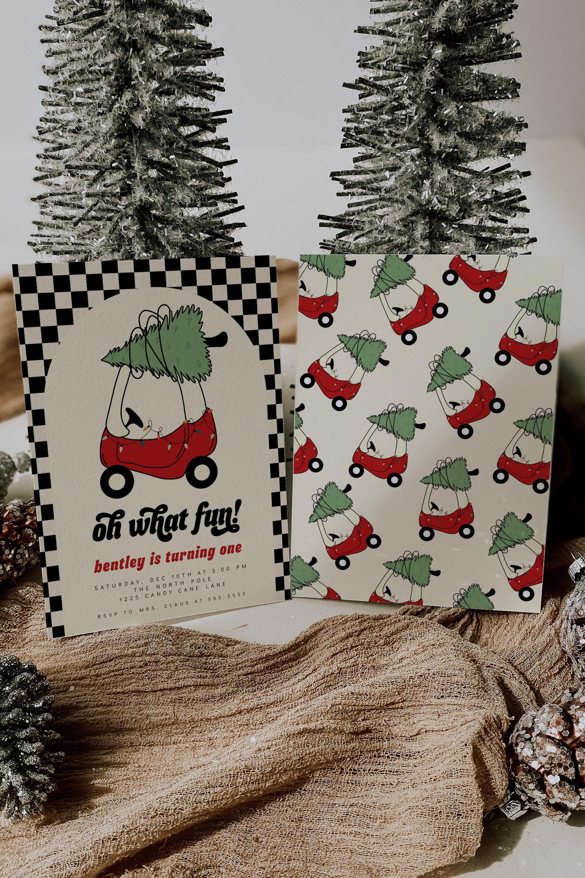 Checkered Oh What Fun Holiday Invitation 