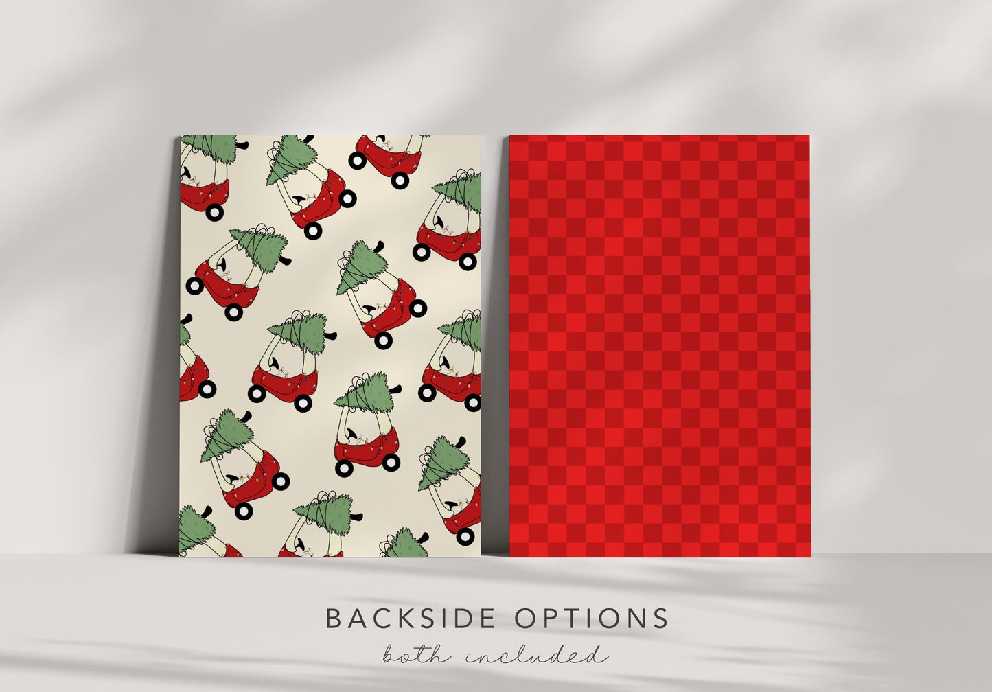 Toy Car with Christmas Tree Invitation | Oh What Fun First Birthday Invite | Green Checkered Holiday Corjl Template