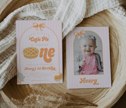 Girl Cutie Pie First Birthday Invitation