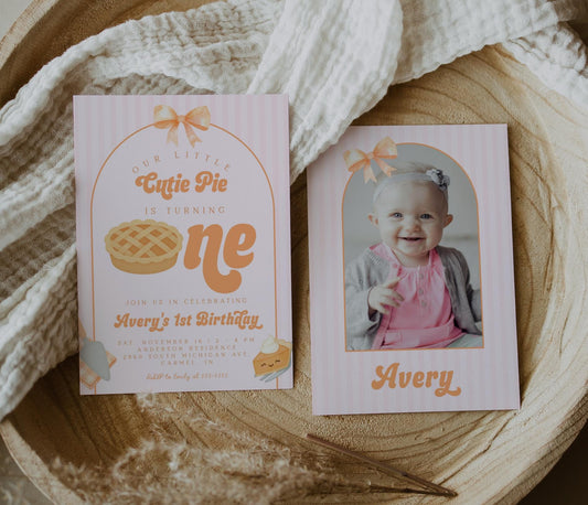 Girl Cutie Pie First Birthday Invitation