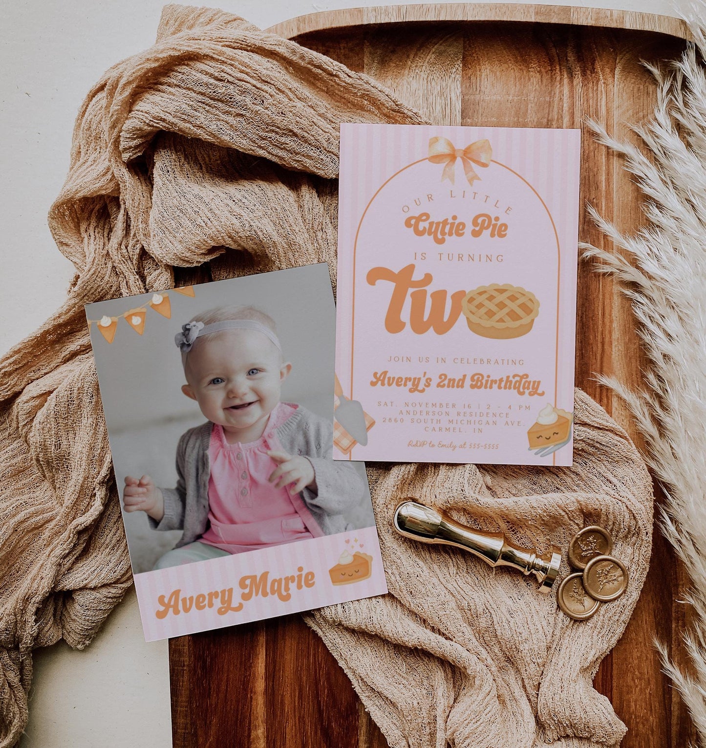 Girl Cutie Pie Second Birthday Invitation