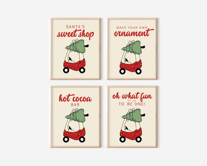 Christmas Tree Toy Car Birthday Sign - Red Car Party Sign - First Birthday Party Editable Sign