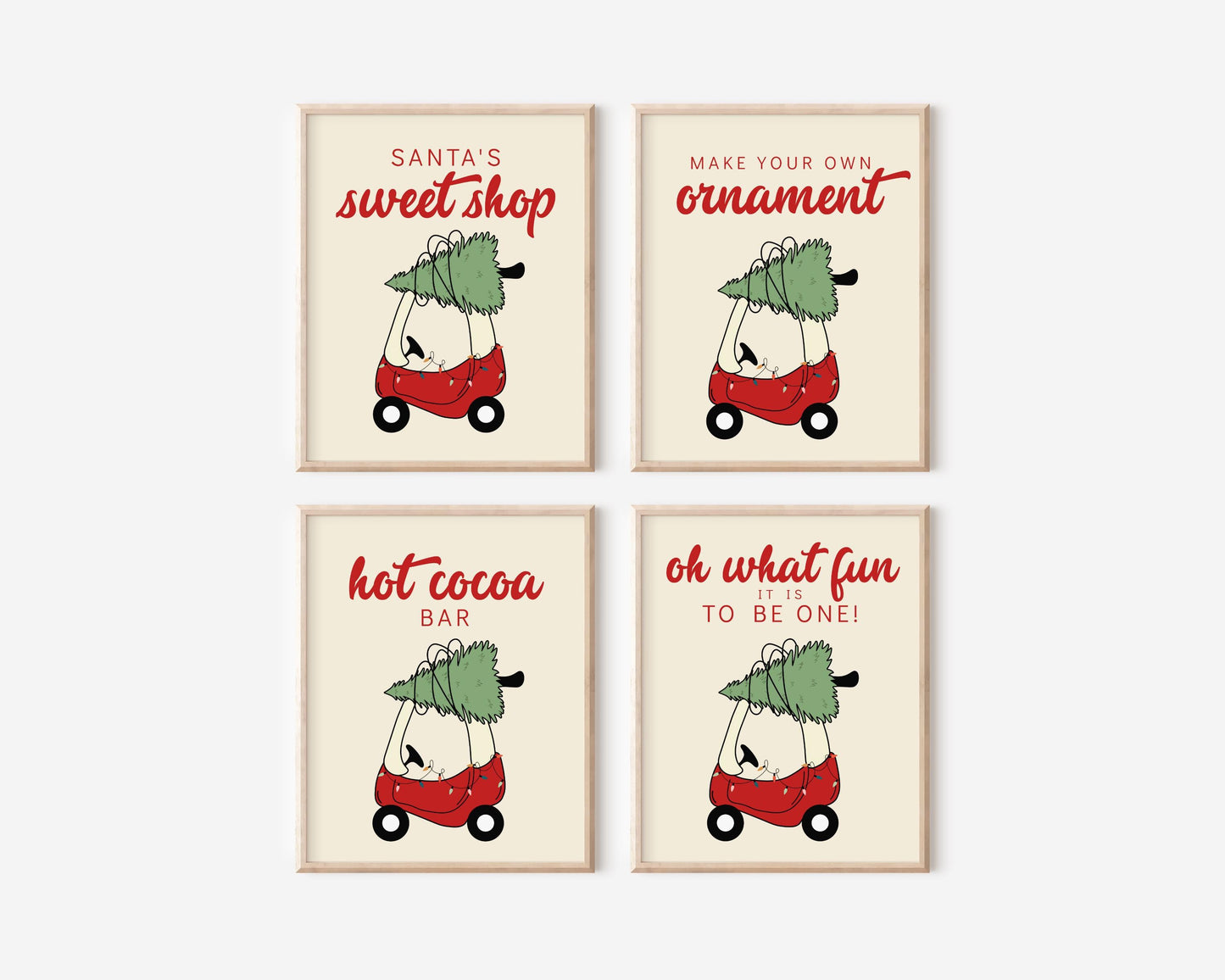 Christmas Tree Toy Car Birthday Sign - Editable Welcome Sign - Oh What Fun First Birthday Party Sign Template